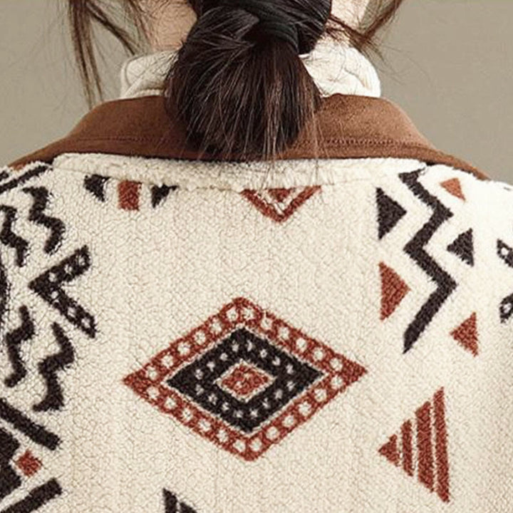 Buddha Stones ​​Herbst-Winter-Jacke aus Baumwolle mit geometrischen Mustern und Knöpfen, langen Ärmeln und langen Ärmeln – perfekt für Damen.  - image 13