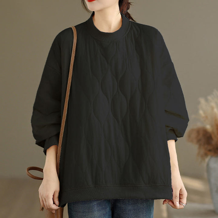 Buddha Stones Herbst-Sweatshirt aus Baumwolle mit Taschen, Rundhalsausschnitt, langen Ärmeln und festem Design, einfarbig und geschwungen - image 2