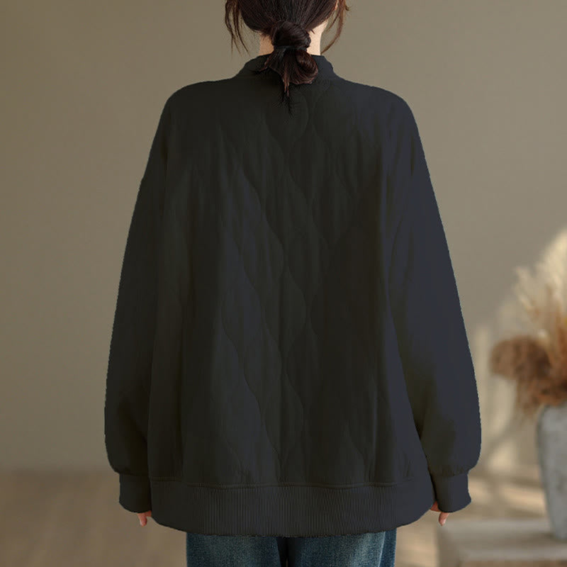 Buddha Stones Herbst-Sweatshirt aus Baumwolle mit Taschen, Rundhalsausschnitt, langen Ärmeln und festem Design, einfarbig und geschwungen - image 3