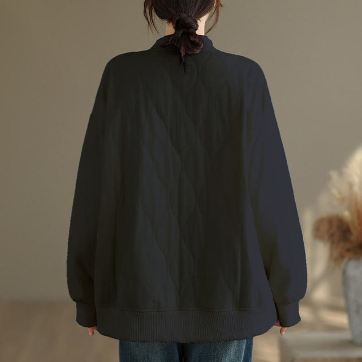 Buddha Stones Herbst-Sweatshirt aus Baumwolle mit Taschen, Rundhalsausschnitt, langen Ärmeln und festem Design, einfarbig und geschwungen - image 3