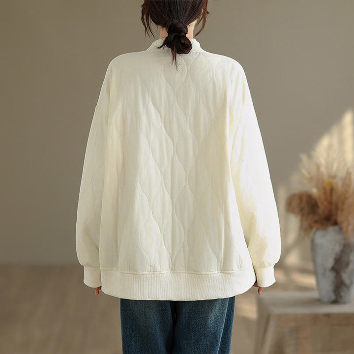 Buddha Stones Herbst-Sweatshirt aus Baumwolle mit Taschen, Rundhalsausschnitt, langen Ärmeln und festem Design, einfarbig und geschwungen - image 8