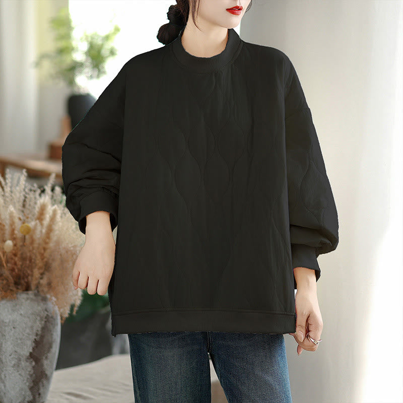 Buddha Stones Herbst-Sweatshirt aus Baumwolle mit Taschen, Rundhalsausschnitt, langen Ärmeln und festem Design, einfarbig und geschwungen - image 4