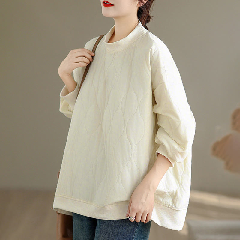 Buddha Stones Herbst-Sweatshirt aus Baumwolle mit Taschen, Rundhalsausschnitt, langen Ärmeln und festem Design, einfarbig und geschwungen - image 7