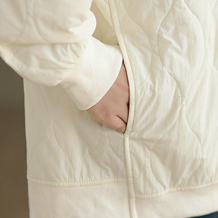 Buddha Stones Herbst-Sweatshirt aus Baumwolle mit Taschen, Rundhalsausschnitt, langen Ärmeln und festem Design, einfarbig und geschwungen - image 13