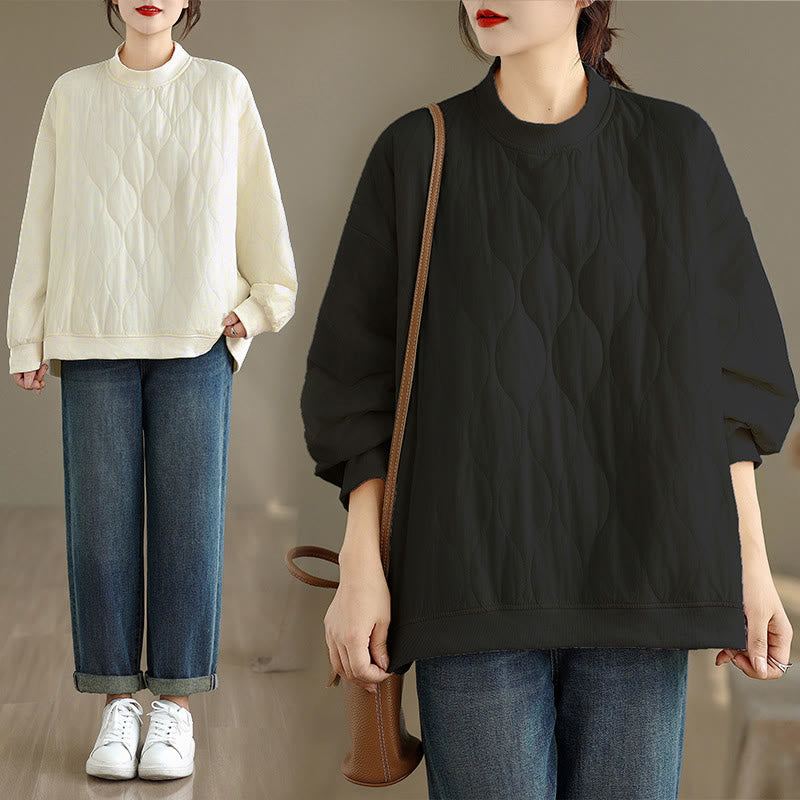 Buddha Stones Herbst-Sweatshirt aus Baumwolle mit Taschen, Rundhalsausschnitt, langen Ärmeln und festem Design, einfarbig und geschwungen - image 0