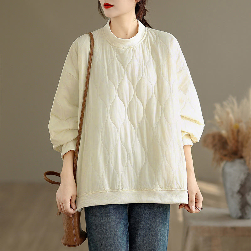 Buddha Stones Herbst-Sweatshirt aus Baumwolle mit Taschen, Rundhalsausschnitt, langen Ärmeln und festem Design, einfarbig und geschwungen - image 10