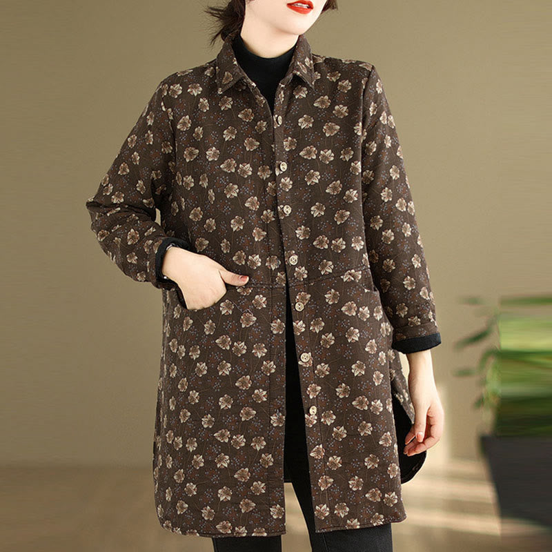 Buddha Stones ​​Herbst Winter Knöpfe Blumenmuster Langarm Baumwolle Damenjacke mit Taschen - image 1