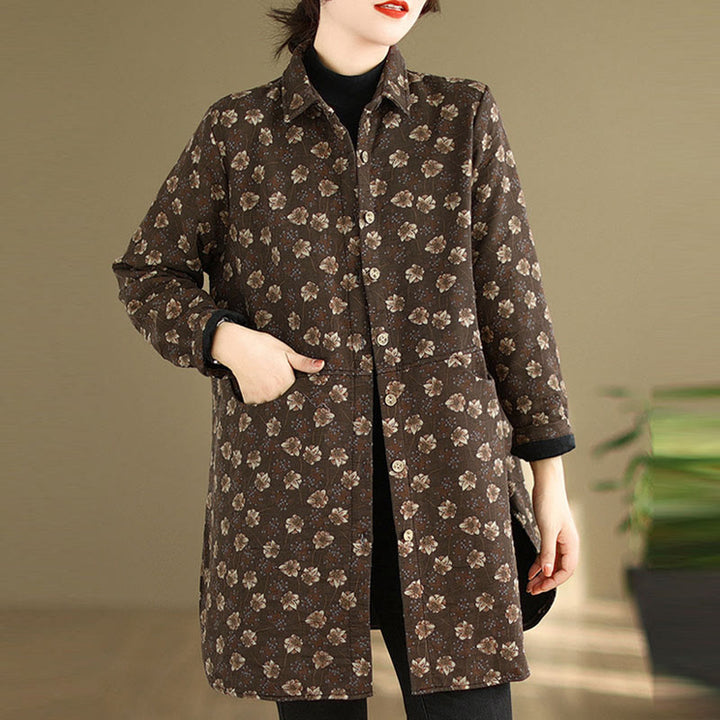 Buddha Stones ​​Herbst Winter Knöpfe Blumenmuster Langarm Baumwolle Damenjacke mit Taschen - image 1