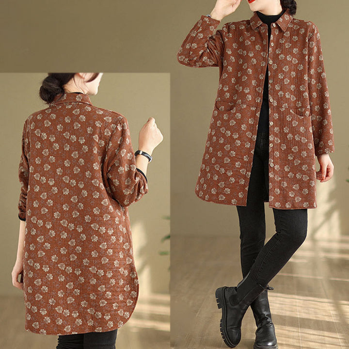 Buddha Stones ​​Herbst Winter Knöpfe Blumenmuster Langarm Baumwolle Damenjacke mit Taschen - image 17