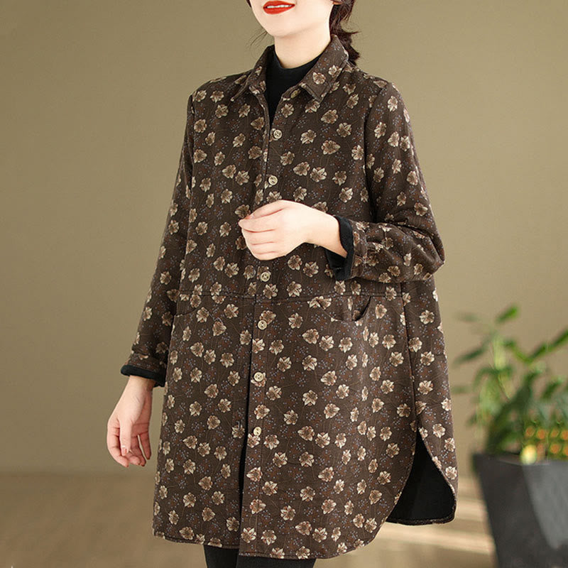 Buddha Stones ​​Herbst Winter Knöpfe Blumenmuster Langarm Baumwolle Damenjacke mit Taschen - image 2