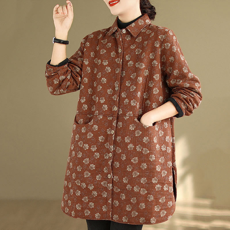 Buddha Stones ​​Herbst Winter Knöpfe Blumenmuster Langarm Baumwolle Damenjacke mit Taschen - image 14