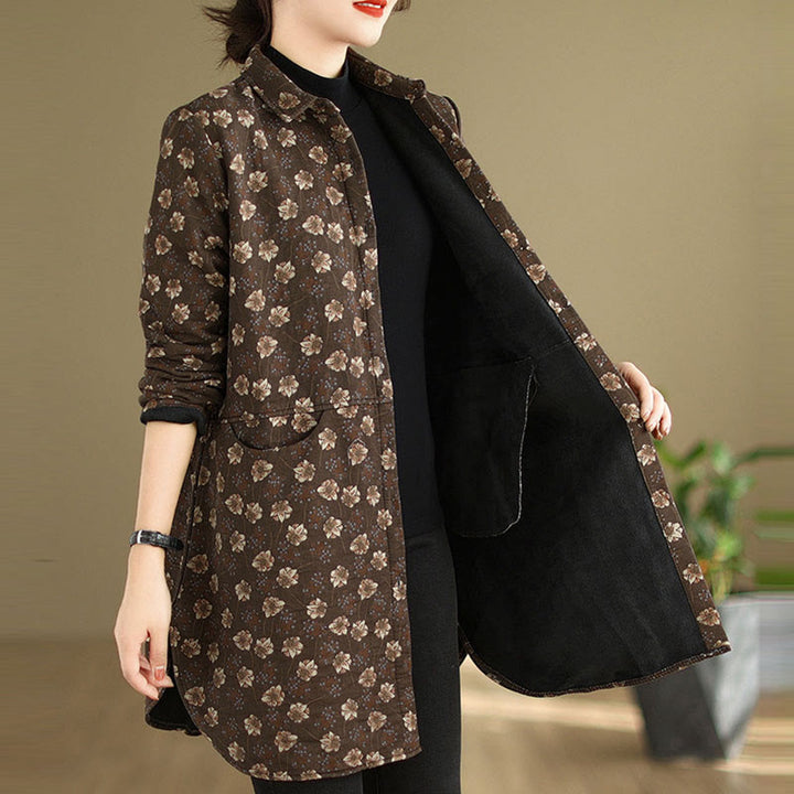 Buddha Stones ​​Herbst Winter Knöpfe Blumenmuster Langarm Baumwolle Damenjacke mit Taschen - image 3