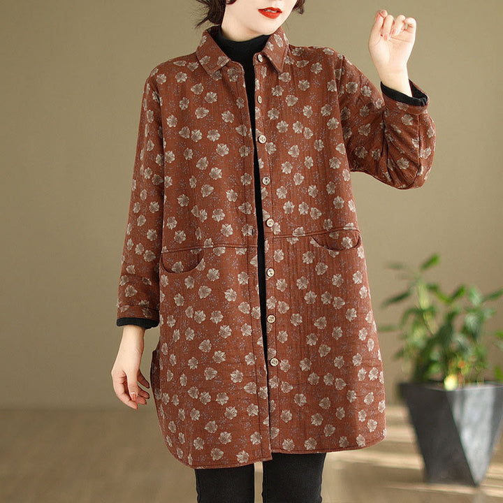 Buddha Stones ​​Herbst Winter Knöpfe Blumenmuster Langarm Baumwolle Damenjacke mit Taschen - Tomate - US12, UK/AU16, EU44 (3XL) - image 13