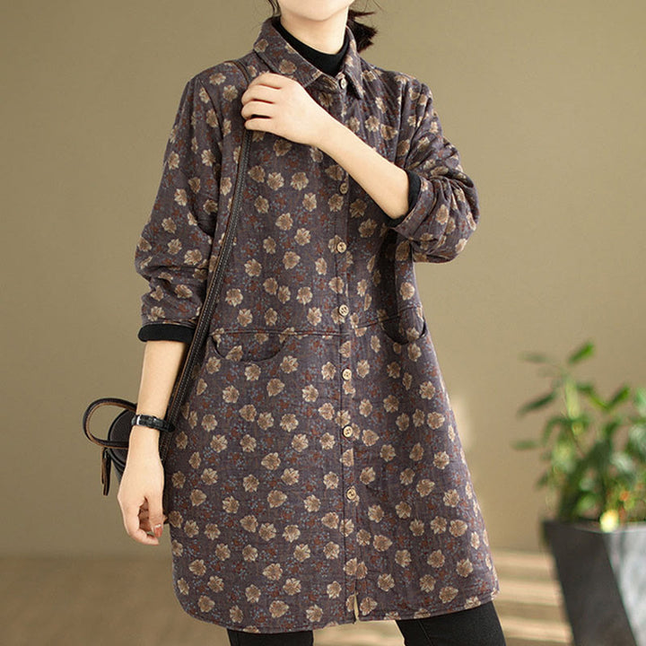 Buddha Stones ​​Herbst Winter Knöpfe Blumenmuster Langarm Baumwolle Damenjacke mit Taschen - image 9