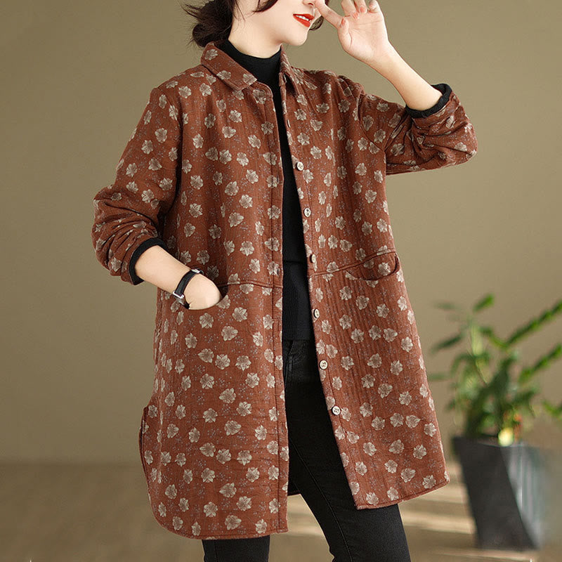 Buddha Stones ​​Herbst Winter Knöpfe Blumenmuster Langarm Baumwolle Damenjacke mit Taschen - image 16