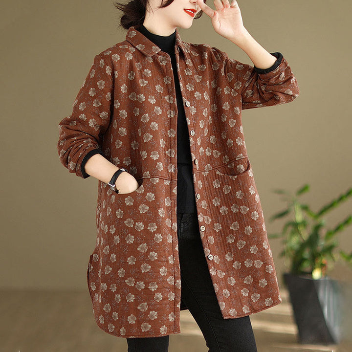 Buddha Stones ​​Herbst Winter Knöpfe Blumenmuster Langarm Baumwolle Damenjacke mit Taschen - image 16