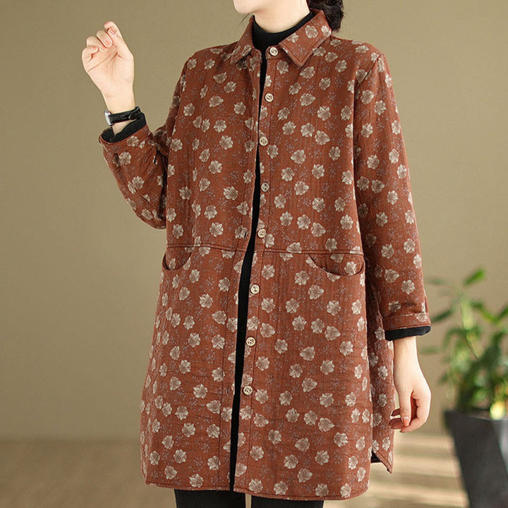 Buddha Stones ​​Herbst Winter Knöpfe Blumenmuster Langarm Baumwolle Damenjacke mit Taschen - image 15