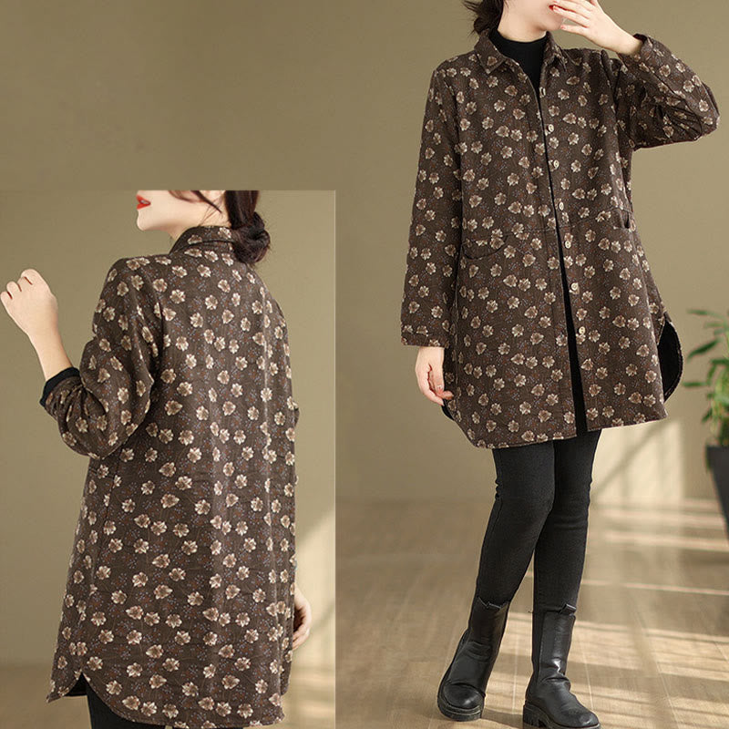 Buddha Stones ​​Herbst Winter Knöpfe Blumenmuster Langarm Baumwolle Damenjacke mit Taschen - image 11
