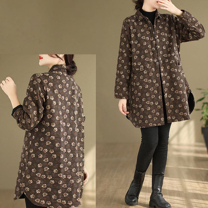 Buddha Stones ​​Herbst Winter Knöpfe Blumenmuster Langarm Baumwolle Damenjacke mit Taschen - image 11