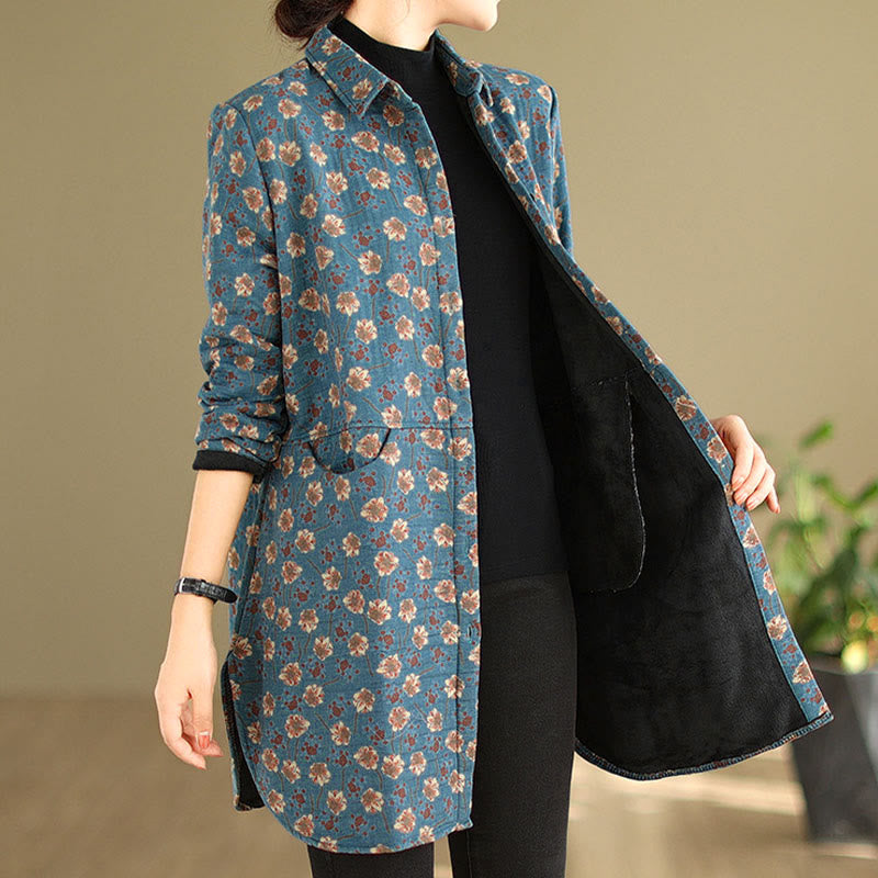 Buddha Stones ​​Herbst Winter Knöpfe Blumenmuster Langarm Baumwolle Damenjacke mit Taschen - image 7