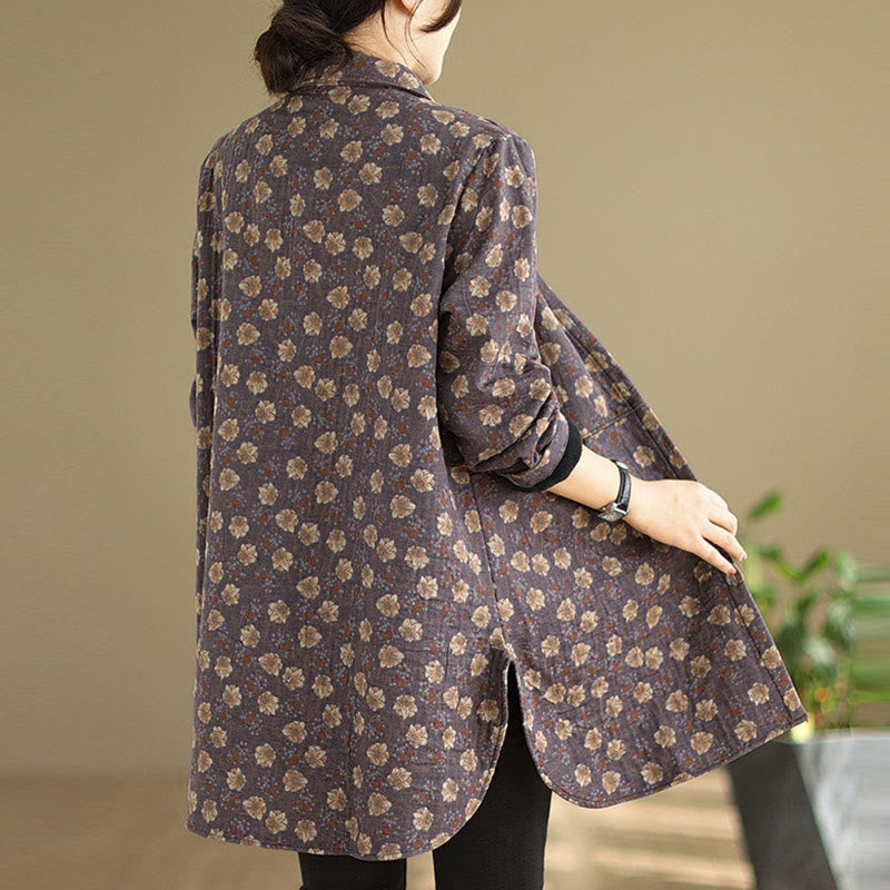 Buddha Stones ​​Herbst Winter Knöpfe Blumenmuster Langarm Baumwolle Damenjacke mit Taschen - image 10