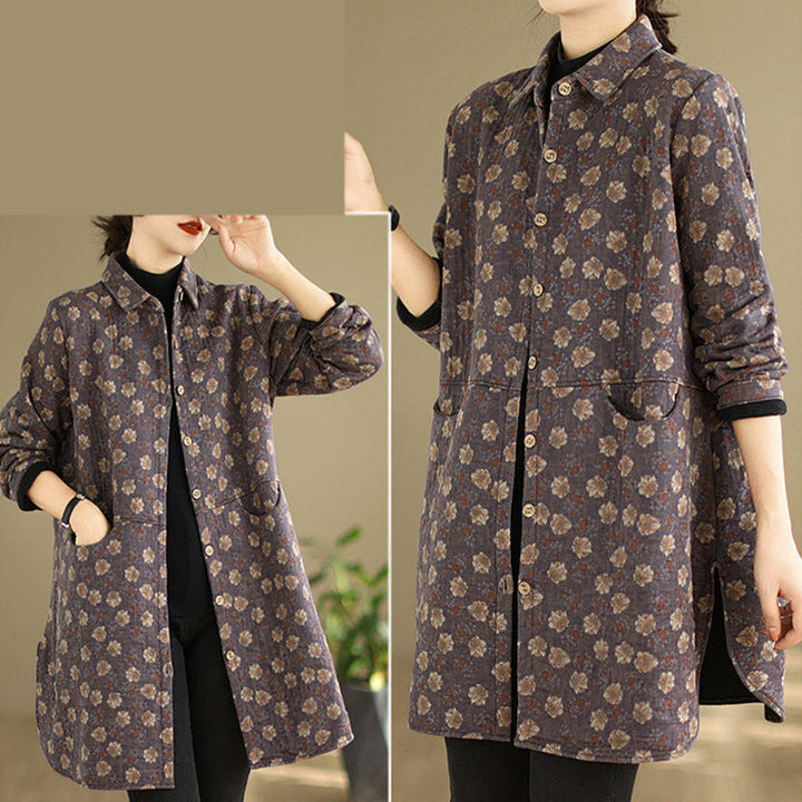Buddha Stones ​​Herbst Winter Knöpfe Blumenmuster Langarm Baumwolle Damenjacke mit Taschen - image 12