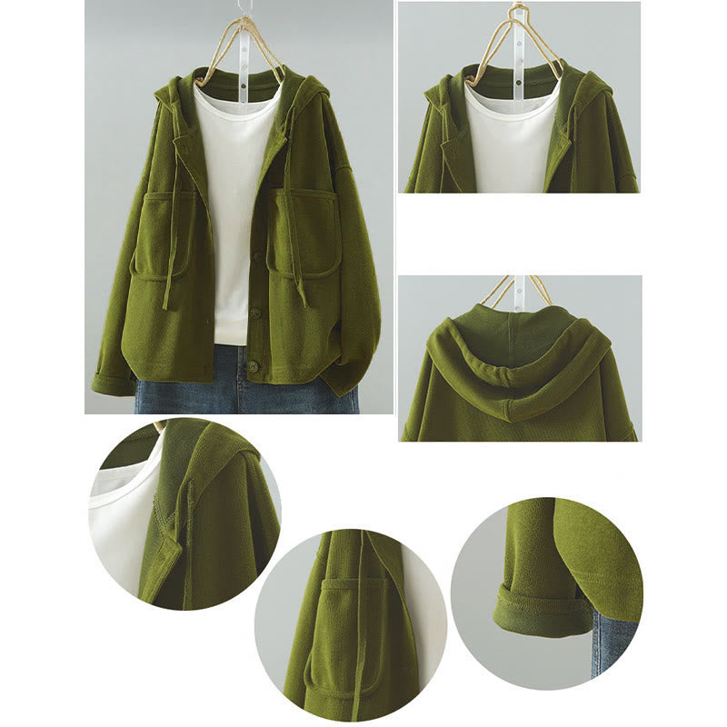 Damen-Strickjacke mit Buddha Stones, einfarbig, mit Knöpfen, Ziertasche und langen Ärmeln - image 8