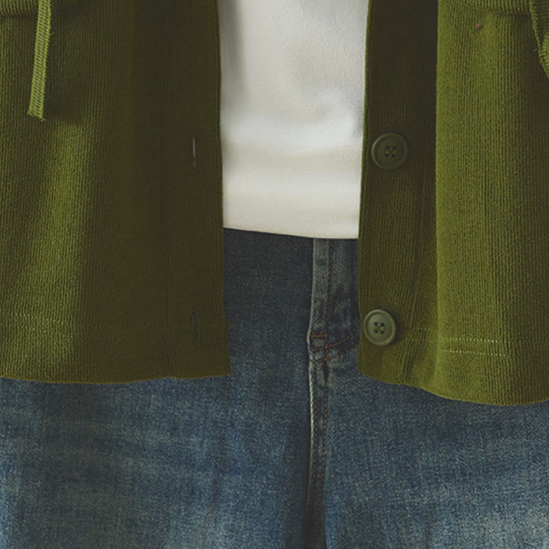 Damen-Strickjacke mit Buddha Stones, einfarbig, mit Knöpfen, Ziertasche und langen Ärmeln - image 14