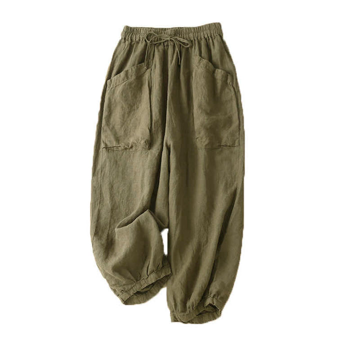 Buddha Stones Commute Damen-Haremshose aus Baumwolle, schlicht, mit Taschen - image 5