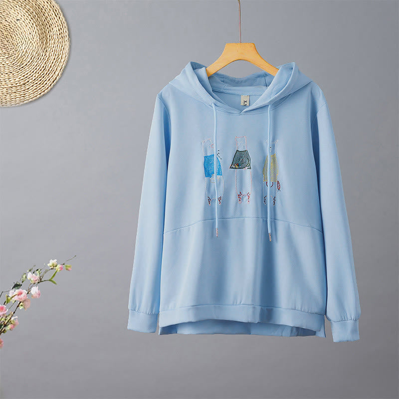 Buddha Stones ​​Herbststickerei Bär Langarm Damen-Hoodie - Hellblau - US 8-10, UK/AU 12-14, EU 40-42 (2XL) - image 7