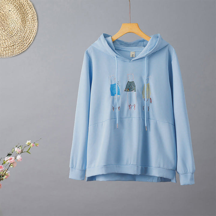 Buddha Stones ​​Herbststickerei Bär Langarm Damen-Hoodie - Hellblau - US 8-10, UK/AU 12-14, EU 40-42 (2XL) - image 7
