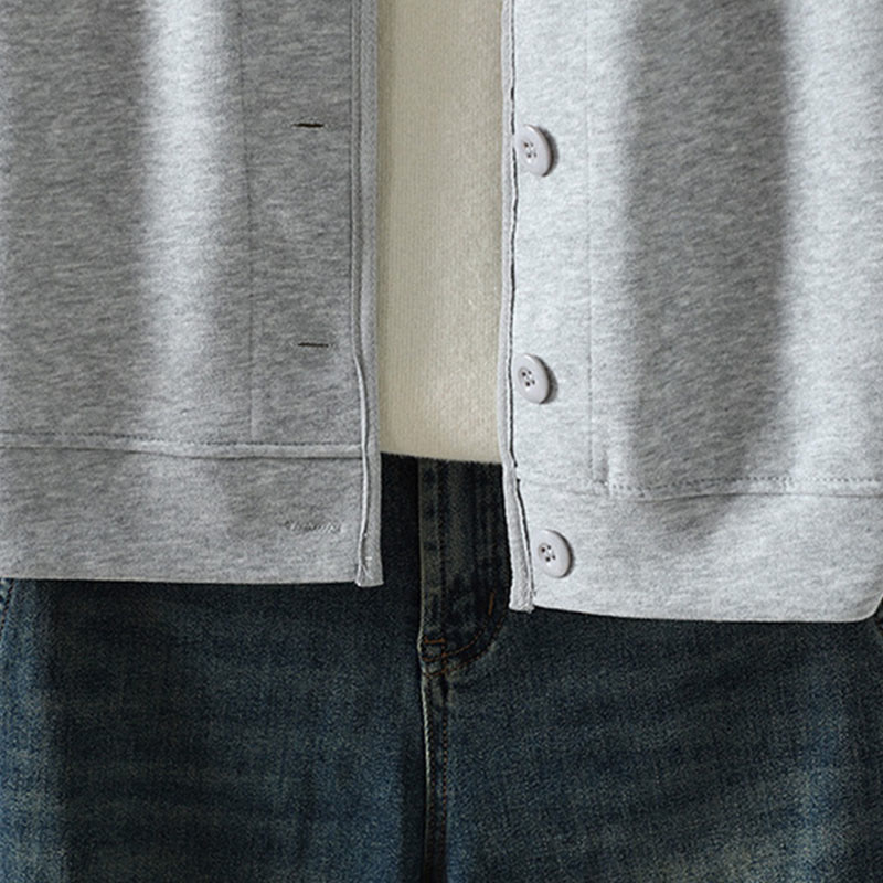 Buddha Stones Schlichte, einfarbige Damen-Baumwolljacke mit V-Ausschnitt und Knopfleiste, langärmlig - image 12