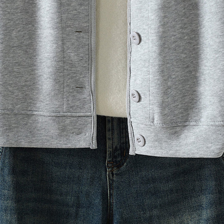 Buddha Stones Schlichte, einfarbige Damen-Baumwolljacke mit V-Ausschnitt und Knopfleiste, langärmlig - image 12