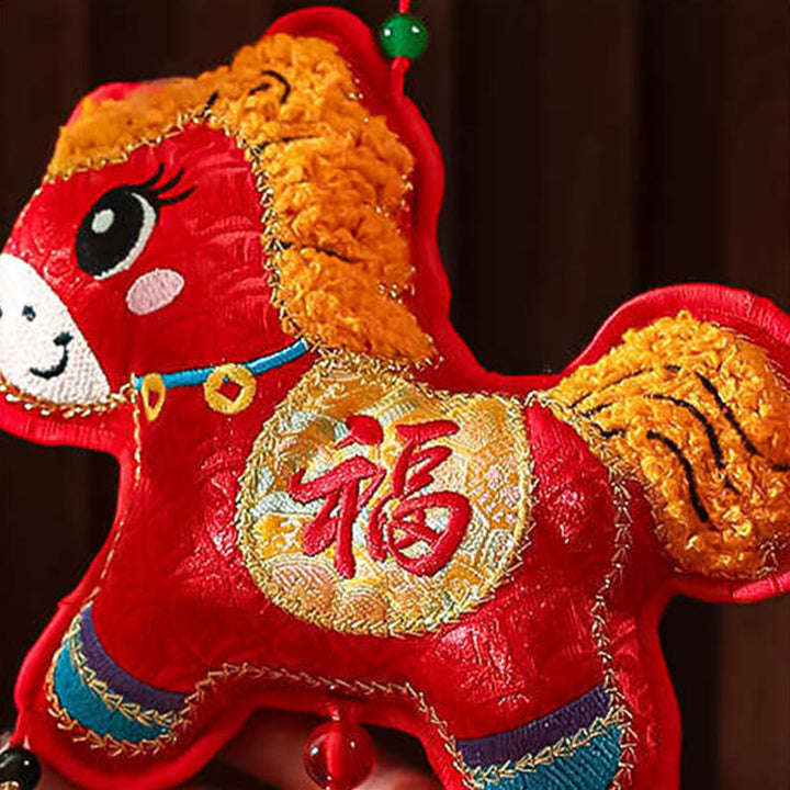 Buddha Stones -Stickerei, Jahr des Pferdes, Fu-Zeichen, Kupfermünzenform, rote Schnur, Hängedekoration - image 2