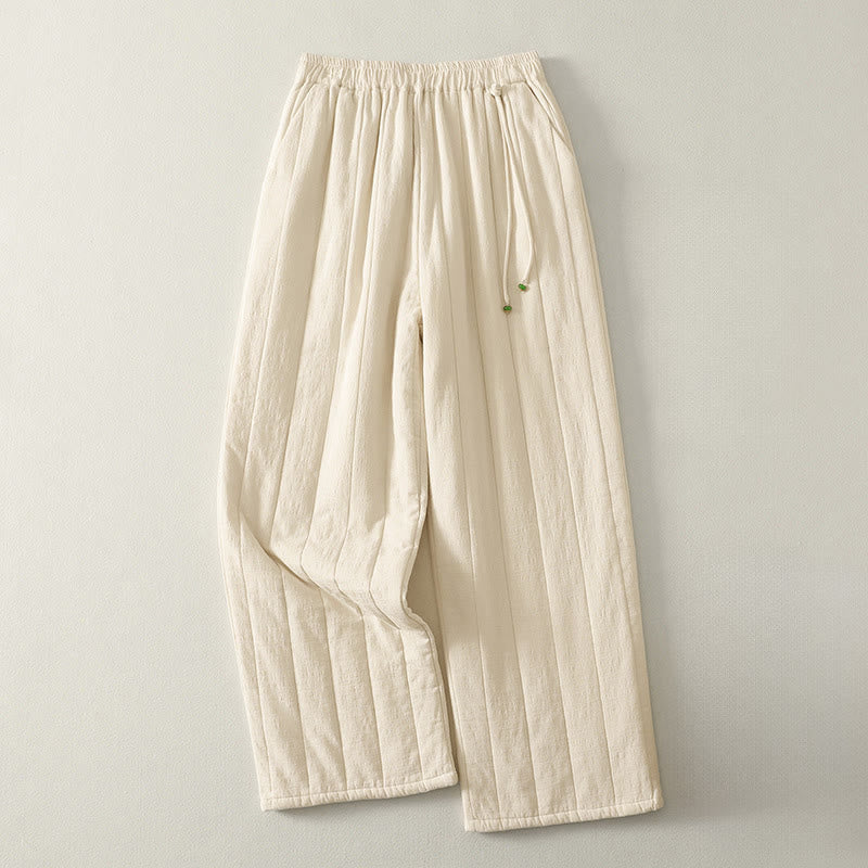 Buddha Stones Einfarbige, dicke Damenhose aus Baumwoll-Polyester-Mischgewebe mit Taschen - FloralWeiß - US 8-10, UK/AU 12-14, EU 40-42 (2XL) - image 0