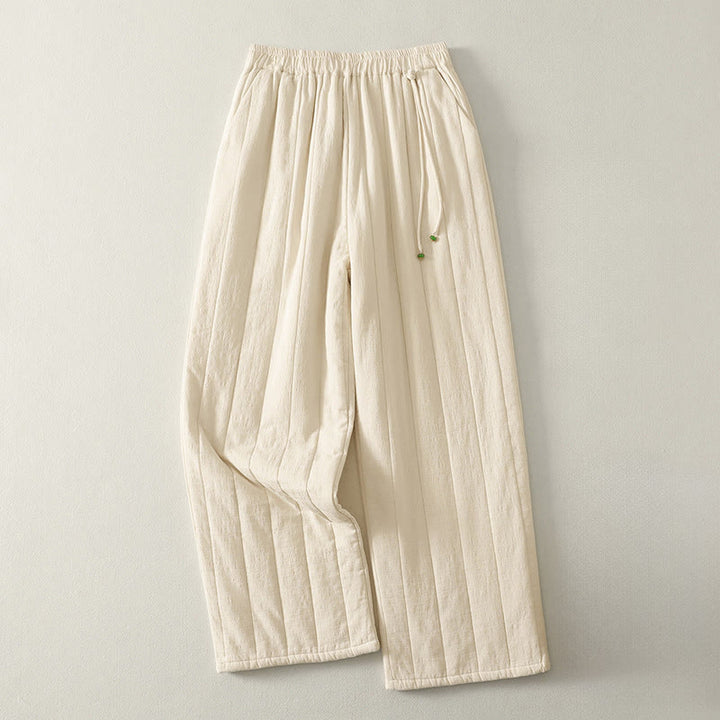 Buddha Stones Einfarbige, dicke Damenhose aus Baumwoll-Polyester-Mischgewebe mit Taschen - FloralWeiß - US 8-10, UK/AU 12-14, EU 40-42 (2XL) - image 0
