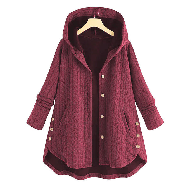 Buddha Stones ​​Herbstweizenährenmuster Damen-Langarmmantel mit Kapuze und Taschen - IndianRed - US22, UK/AU26, EU54 (8XL) - image 2