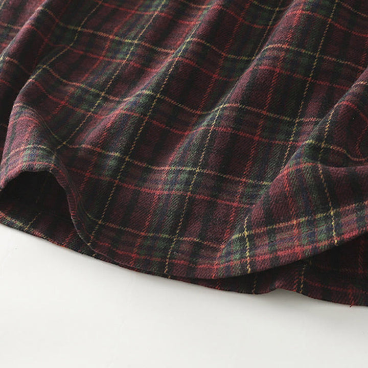 Buddha Stones Frühling/Herbst Damen Baumwollrock mit Karomuster und Taschen - image 5