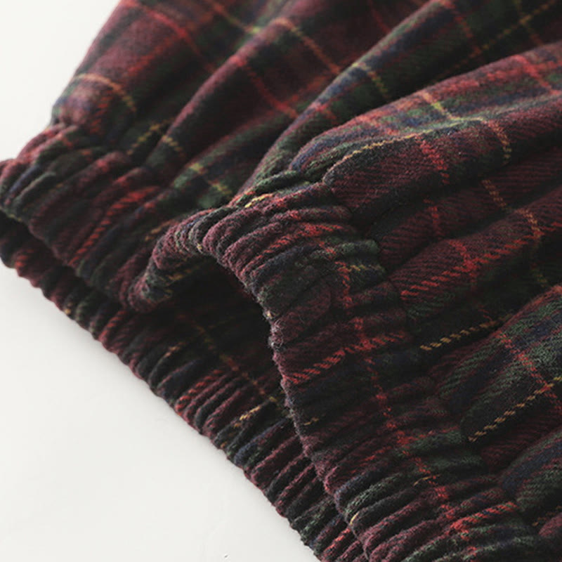 Buddha Stones Frühling/Herbst Damen Baumwollrock mit Karomuster und Taschen - image 4