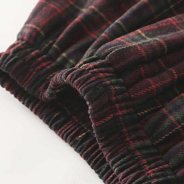 Buddha Stones Frühling/Herbst Damen Baumwollrock mit Karomuster und Taschen - image 4