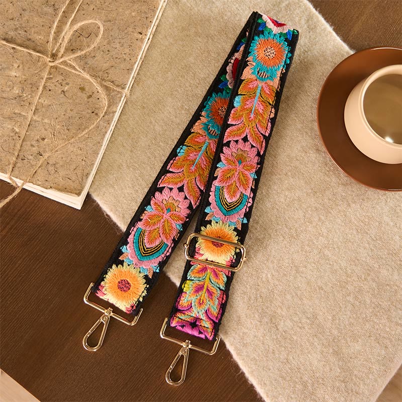 Buddha Stones, mehrfarbige Blumenstickerei, verstellbare Handtaschen, Umhängetaschen, Schultertaschenriemen - Schwarz - 75-135*5cm - image 0