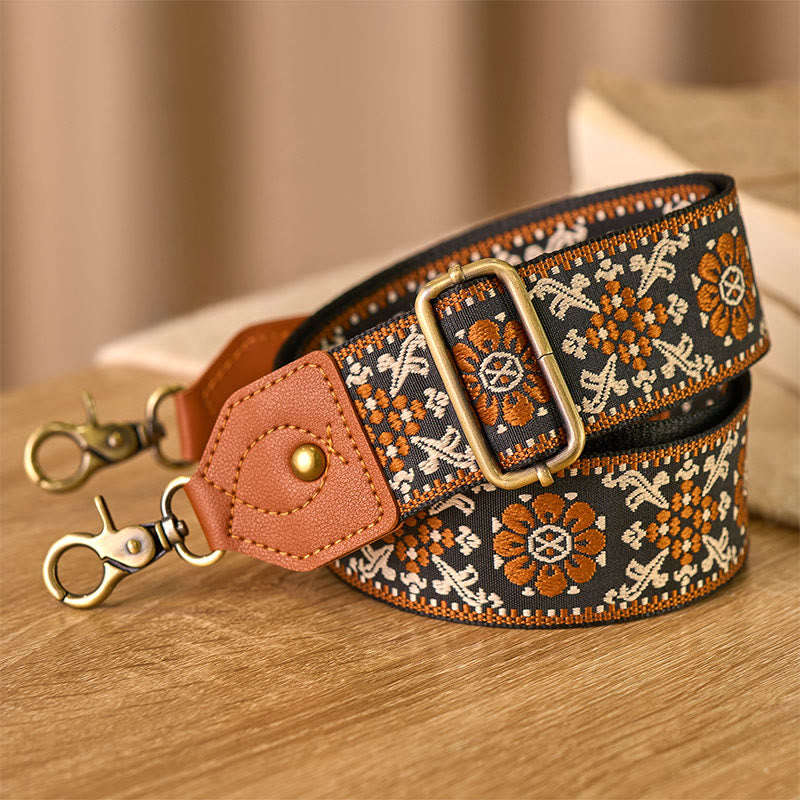 Buddha Stones braunes Blumen-Jacquard-Muster, verstellbare Handtaschen, Umhängetaschen, Schultertaschenriemen - image 3