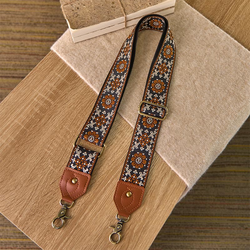 Buddha Stones braunes Blumen-Jacquard-Muster, verstellbare Handtaschen, Umhängetaschen, Schultertaschenriemen - image 1