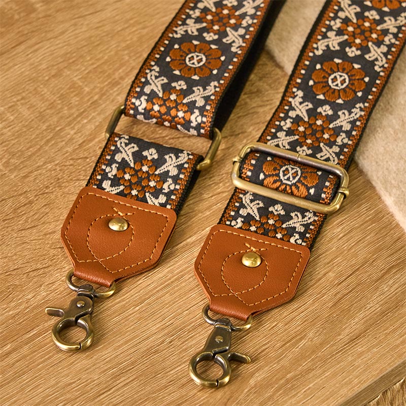 Buddha Stones braunes Blumen-Jacquard-Muster, verstellbare Handtaschen, Umhängetaschen, Schultertaschenriemen - image 4