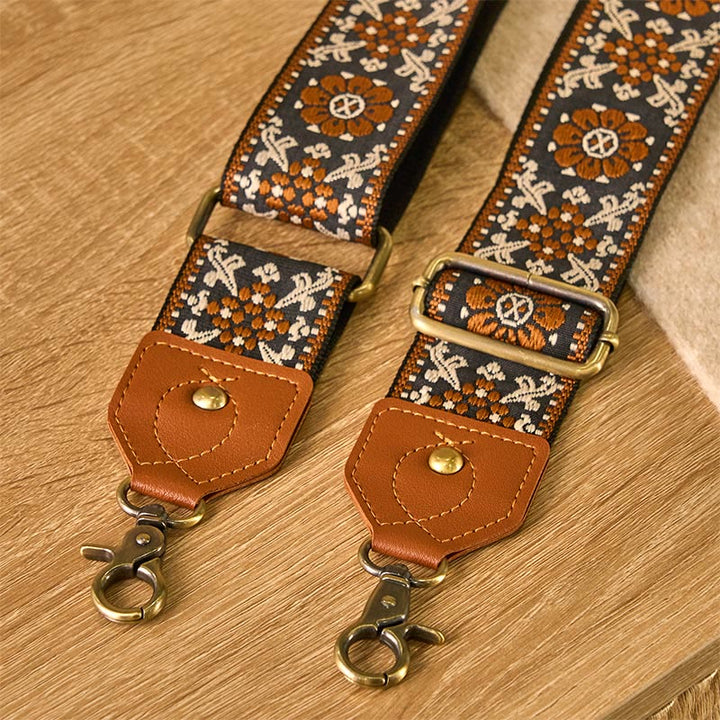 Buddha Stones braunes Blumen-Jacquard-Muster, verstellbare Handtaschen, Umhängetaschen, Schultertaschenriemen - image 4