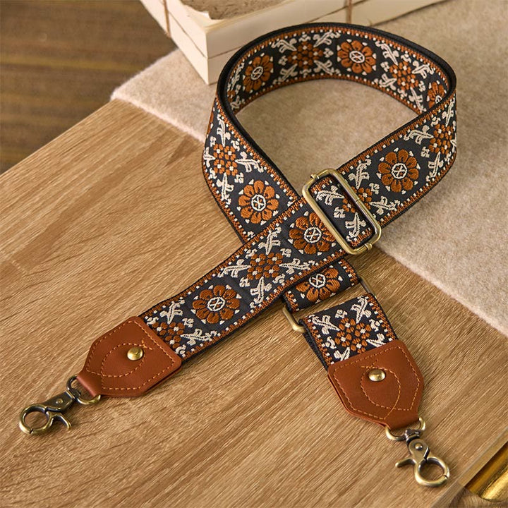 Buddha Stones braunes Blumen-Jacquard-Muster, verstellbare Handtaschen, Umhängetaschen, Schultertaschenriemen - image 2