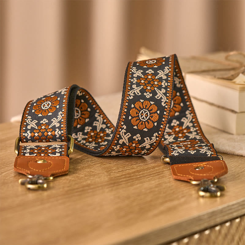 Buddha Stones braunes Blumen-Jacquard-Muster, verstellbare Handtaschen, Umhängetaschen, Schultertaschenriemen - Braun - 80-140 cm * 5 cm - image 0