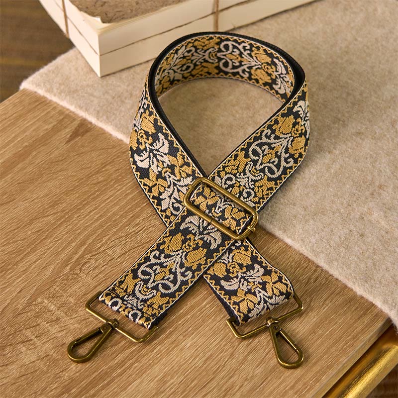 Buddha Stones, böhmische Blumen, geometrische Stickerei, verstellbare Handtaschen, Umhängetaschen, Schultertaschen, Ersatzriemen - Schwarz Khaki - 75-135 cm * 5 cm - image 13