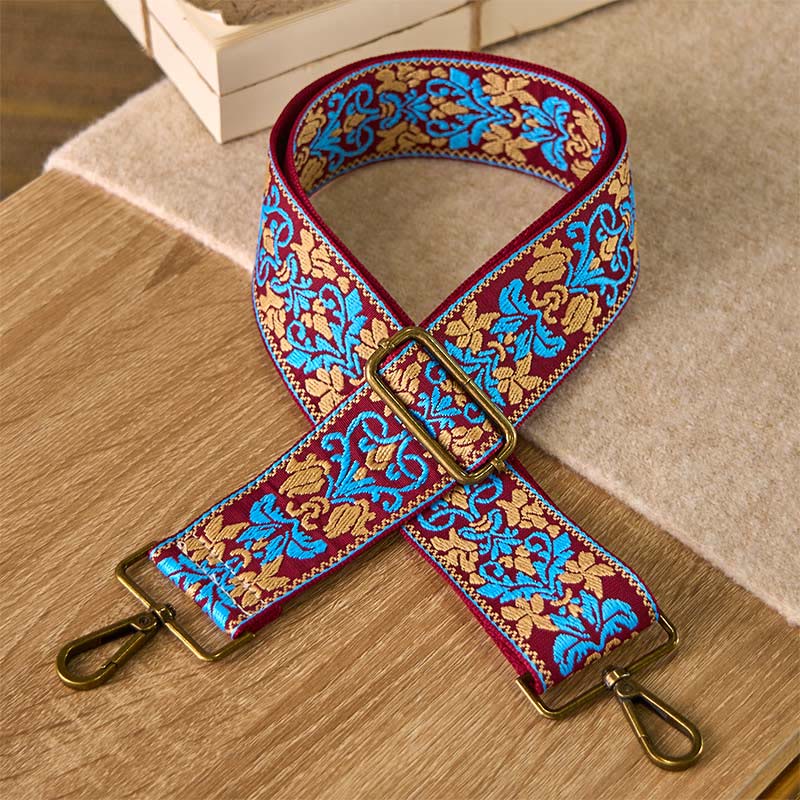Buddha Stones, böhmische Blumen, geometrische Stickerei, verstellbare Handtaschen, Umhängetaschen, Schultertaschen, Ersatzriemen - Braun Blau - 75-135 cm * 5 cm - image 11