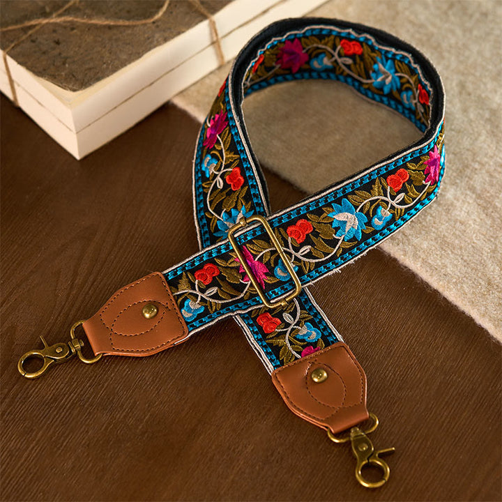 Buddha Stones, böhmische Blumenranken-Stickerei, geometrische Stickerei, verstellbare Handtaschen-, Umhängetaschen- und Schulterriemen, Ersatzriemen - Schwarz Blau - 75-135 cm * 5 cm - image 0